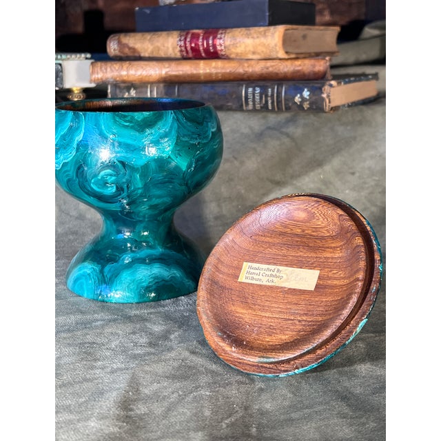 Green Vintage Empire Revival Faux Malachite Hand Painted Small Table Article Urn For Sale - Image 8 of 9