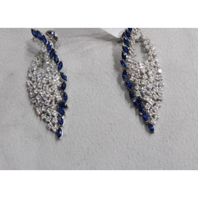 Natural 18k Gold Diamond 2.46ct Blue Sapphire Stud Earrings For Sale - Image 4 of 8