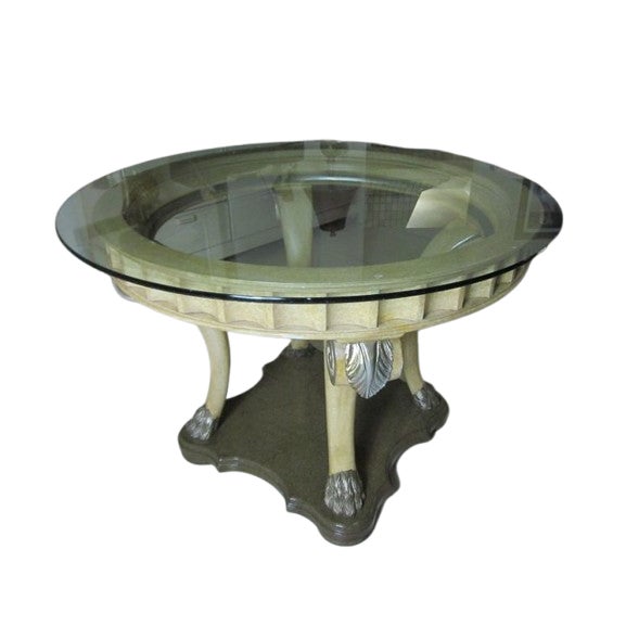 1990s Marge Carson Carved Regency Style Faux Marble Dining Table For Sale - Image 10 of 12