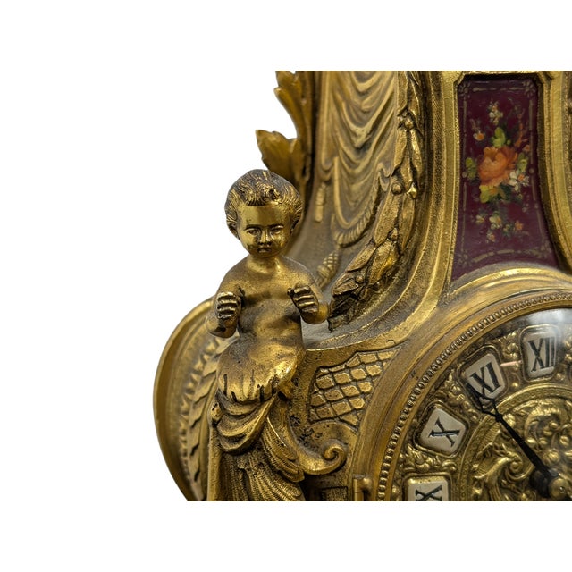 Metal Louis XV Style Table Clock in Brass For Sale - Image 7 of 10