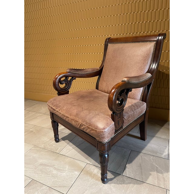 Wood Empire Revival Leather and Mahogany Library Armchair For Sale - Image 7 of 12