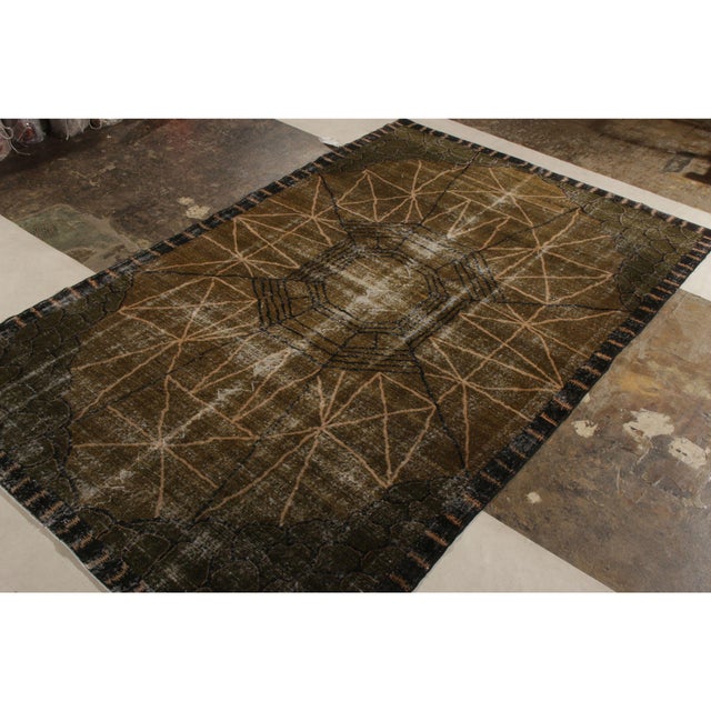 Mid-Century Modern Hand-Knotted Vintage Art Deco Rug in Brown, Black, Geometric Pattern For Sale - Image 3 of 8
