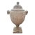 Late 20th Century Large Neoclassical Style Lidded Urn With Ram Head Handles, Aged Stone Finish For Sale