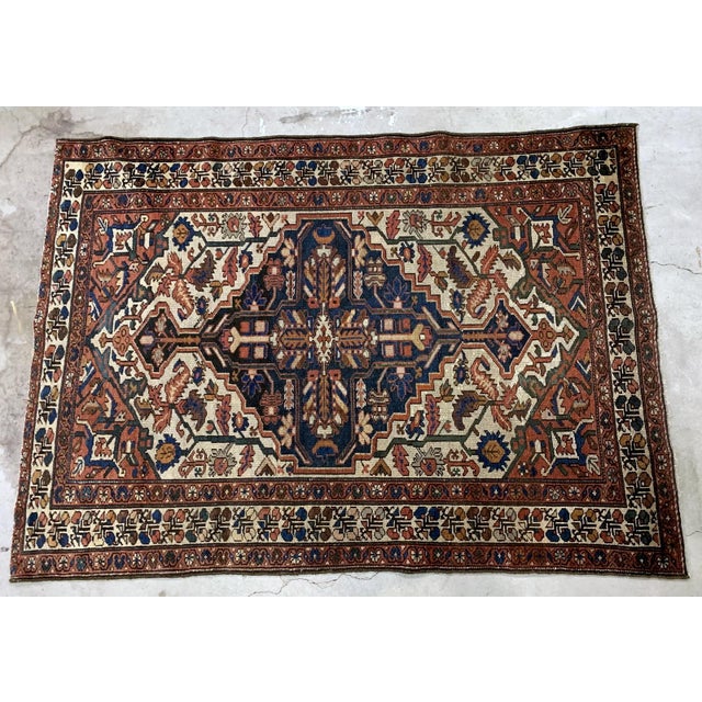 Navy Blue 1920s, Handmade Antique Persian Malayer Rug 4.1' X 6.2' For Sale - Image 8 of 9