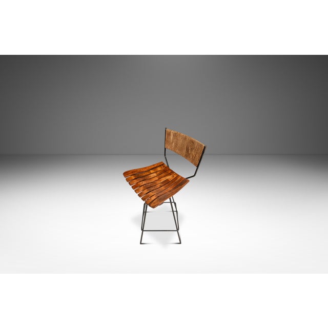 Arthur Umanoff Set of Three ( 3 ) MCM Wrought Iron Bar Stools in Maple & Raffia Rope for Attributed to Arthur Umanoff for Raymor, Usa, C. 1960s For Sale - Image 4 of 18