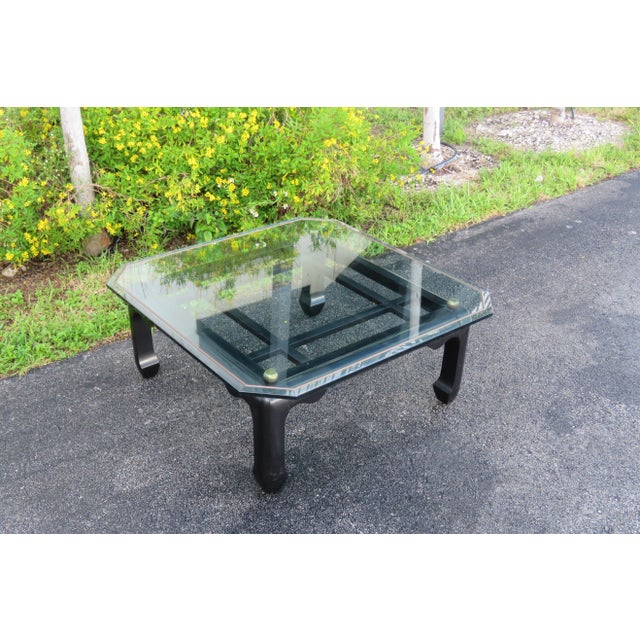 Hollywood Regency Black Painted Glass Top Coffee Table 1577 For Sale - Image 12 of 13