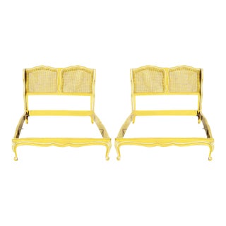 Louis XV Style Cane Beds W/ Painted & Scalloped Frames, Pair For Sale