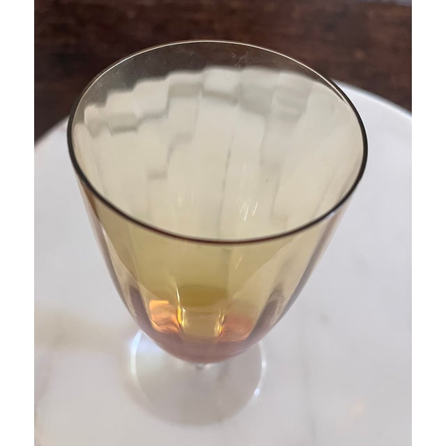 Cambridge Glass Company 1940s Mid-Century Modern Cambridge Glass Co. Amber Optic Stem 3121 Goblets - Set of 7 For Sale - Image 4 of 13