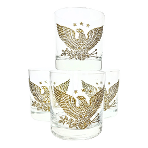 Vintage Gold Eagle Double Old Fashioned Glasses- Set of Four