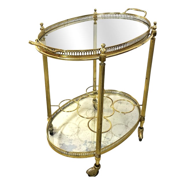 Vintage French Brass Bar Cart from Maison Baguès For Sale