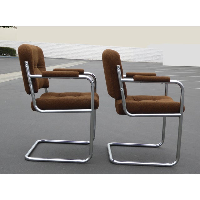 Mid Century Modern Vintage Brown Tweed Chrome Cantilever Arm Chairs A Pair Chairish
