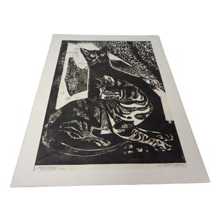Gerhart Bettermann, 2 Cats, 1980s, Woodcut For Sale