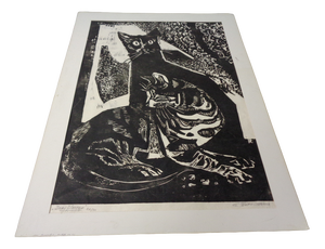 Gerhart Bettermann, 2 Cats, 1980s, Woodcut
