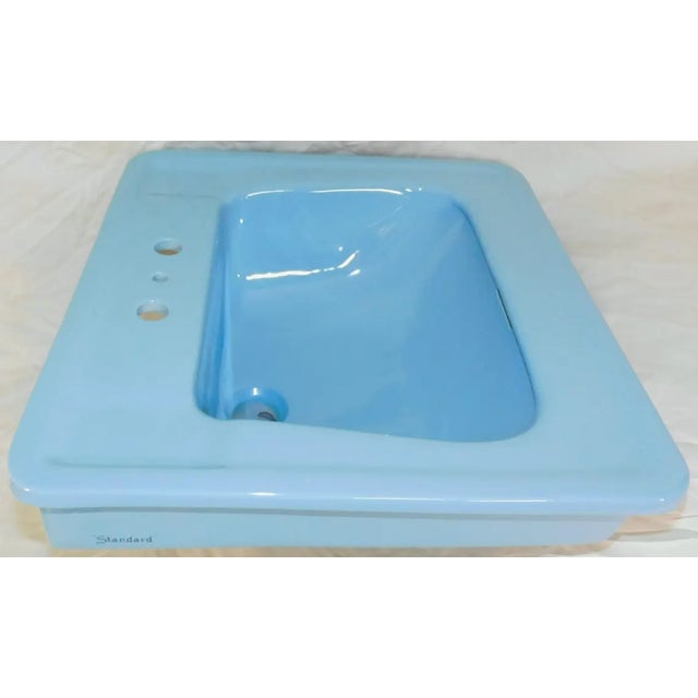 Ceramic 1965 Vintage Unused "Standard" Regency Blue Vitreous China Rectangle Drop-in Sink For Sale - Image 7 of 15
