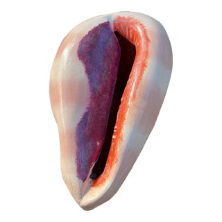 Large Vintage Mexican Hand Painted Ceramic Shell For Sale