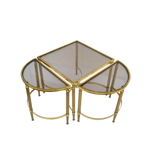 Mid-Century Modern Maison Lancel Brass & Smoked Glass Three Parts Coffee Table Mid-Century Modern For Sale - Image 3 of 13