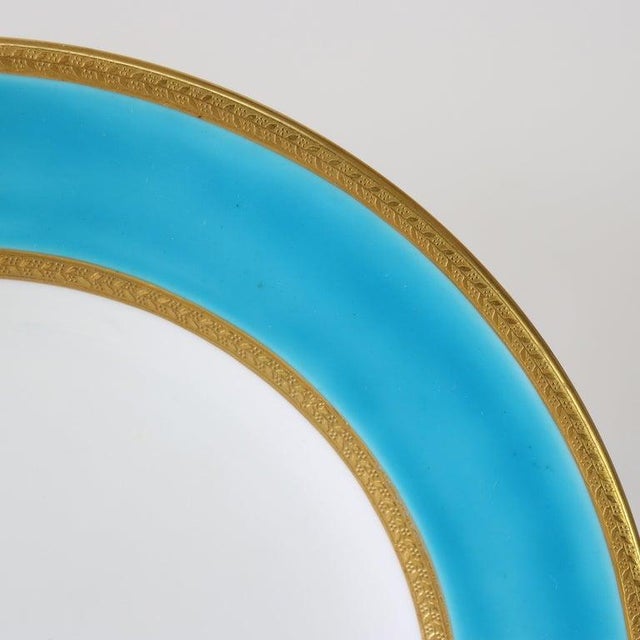 1900 - 1909 Set of 12 English Spode Copeland Porcelain Turquoise & Gold Trimmed Plates C1900 For Sale - Image 5 of 5