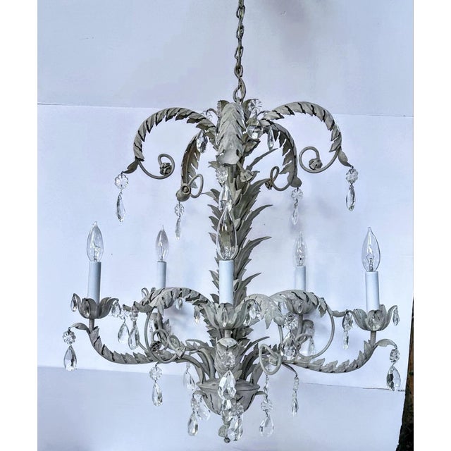 Hollywood Regency Vintage Gray 5-Light Hollywood Regency Palm Tree Chandelier Attributed to Hans Kogl For Sale - Image 3 of 11