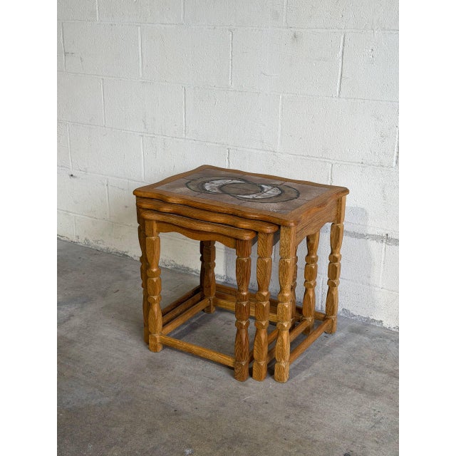 Wood Danish Oak Ceramic Tile Top Nesting Side Tables Mid-Century Modern 1970s For Sale - Image 7 of 8