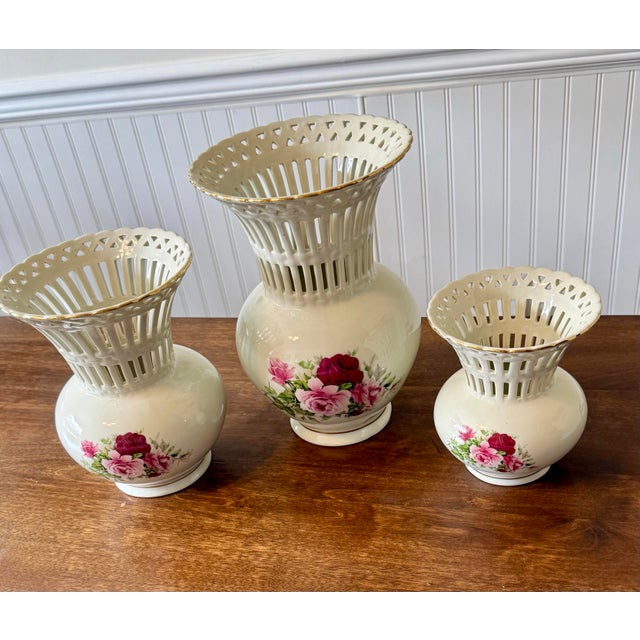 Late 20th Century Late 20th Century Victorian Rose Porcelain Vases For Sale - Image 5 of 12