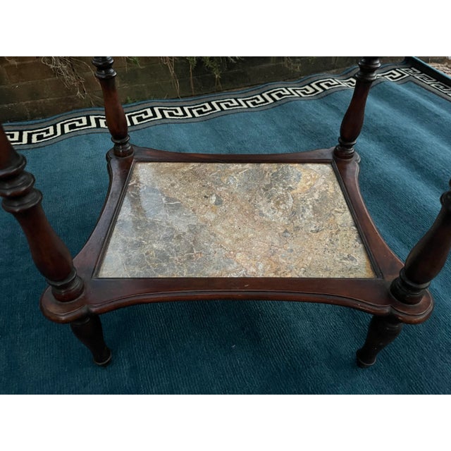 Ecru Theodore Alexander French Style Marble Tiers Mahogany Table For Sale - Image 8 of 11
