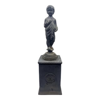 1990s Garden Figural Statue of a Child on Plinth For Sale