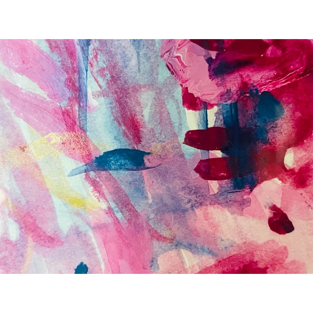 Abstract Small Painting in Silver Tone Frame Pink Abstract For Sale - Image 3 of 4