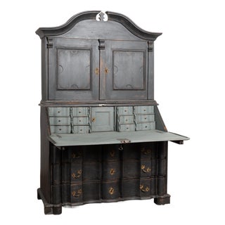 18th Century Danish Oak Secretary Bureau, Painted Black For Sale