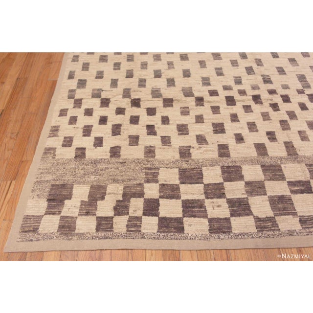Ivory Cream And Light Brown Tribal Geometric Modern Checkerboard Pattern Rug For Sale - Image 4 of 5