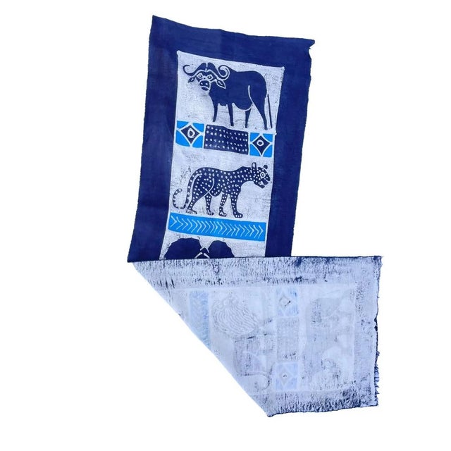 Early 20th Century Big 5 Batik Blue Table Runner For Sale - Image 4 of 8