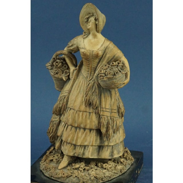 20th Century Terracotta Sculpture of Lady in 18th Century Clothes with a Basket of Flowers by G. Launeck, Austria, Early 1900s For Sale - Image 9 of 18