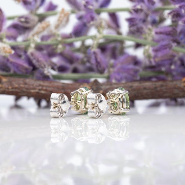 Metal 1Ct Green Dragon Demantoid Garnet Solitaire Stud Earrings: Solid 14k Gold, 6x4mm, Pair For Sale - Image 7 of 7