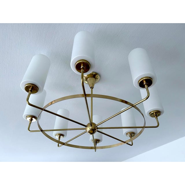 Large Vintage Italian Glass and Brass Chandelier, 1950s For Sale - Image 10 of 18
