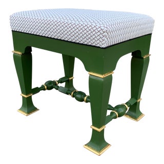 Chinoiserie Style Painted and Parcel Gilt Ottoman With New Upholstery For Sale