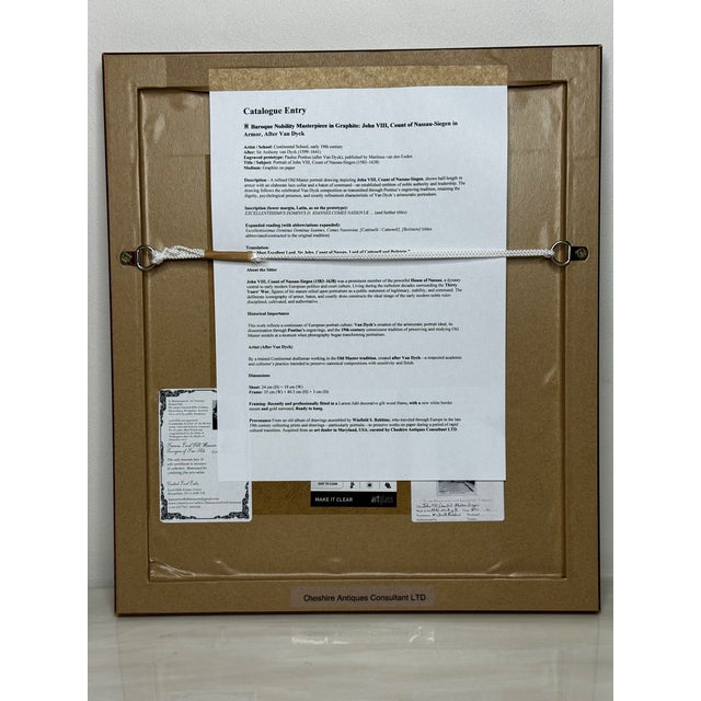 Old Master Portrait in Graphite: John Viii, Count of Nassau, Lord of Cattenell and Beilstein, in Armor — After Van Dyck C1800s For Sale - Image 18 of 18