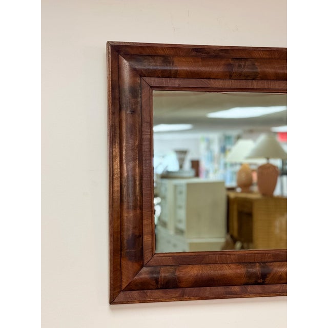 Vintage MCM Walnut Burlwood Tiger Oak Wall Mirror Antique Frame Hanging Mirror For Sale - Image 4 of 13