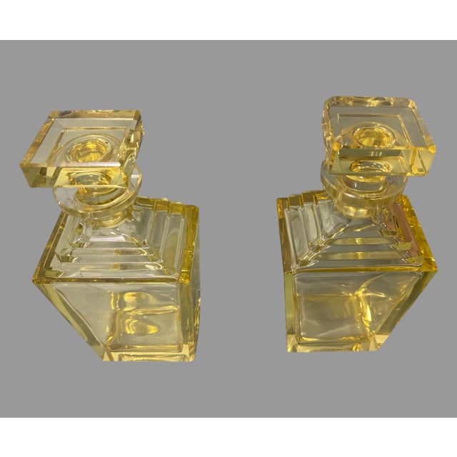 Vintage Retro Art Deco 10" Yellow Glass Decanter Bottles - a Pair For Sale - Image 11 of 12
