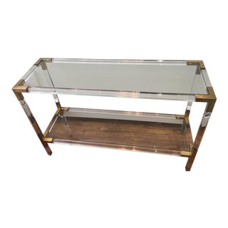 Contemporary Lucite and Brass Console Table For Sale