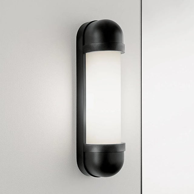 Art Deco Satin Black With Matt Opal Glass Bathroom Wall Light For Sale - Image 3 of 5