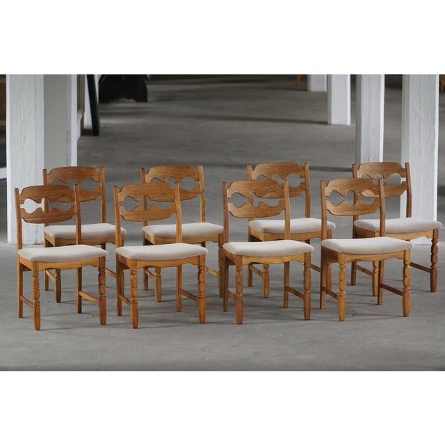 Vintage Razorblade Dining Chairs in Oak and Mohair by Henning Kjærnulf, 1960s, Set of 8 For Sale - Image 14 of 18