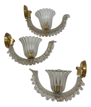 Vintage Murano Glass Wall Lamps from Seguso Vetri Darte, Italy, 1960s, Set of 3