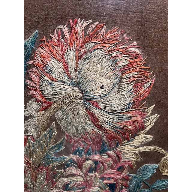 French Pair of Framed French Embrodery Floral Tapestries For Sale - Image 3 of 14