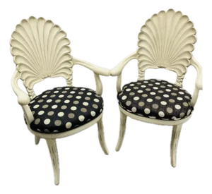 Mid 20th Century Italian Venetian Grotto Style Scalloped Shell Back Dining Arm Chairs - A Pair