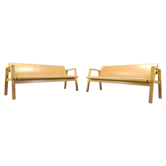 Mid-Century Plywood Benches by Alvar Aalto, 1960, Set of 2 For Sale - Image 9 of 9