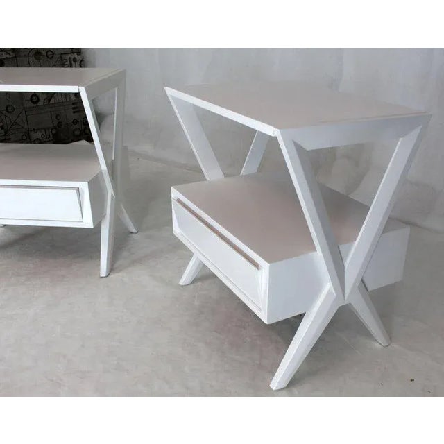1960s 1960s Mid-Century Modern White Lacquer One Drawer X-Bases End Tables Nightstands - a Pair For Sale - Image 5 of 12