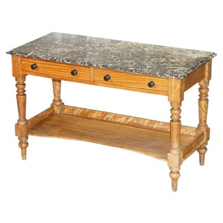 Victorian Marble Topped Satinwood Console or Writing Desk, 1880s For Sale