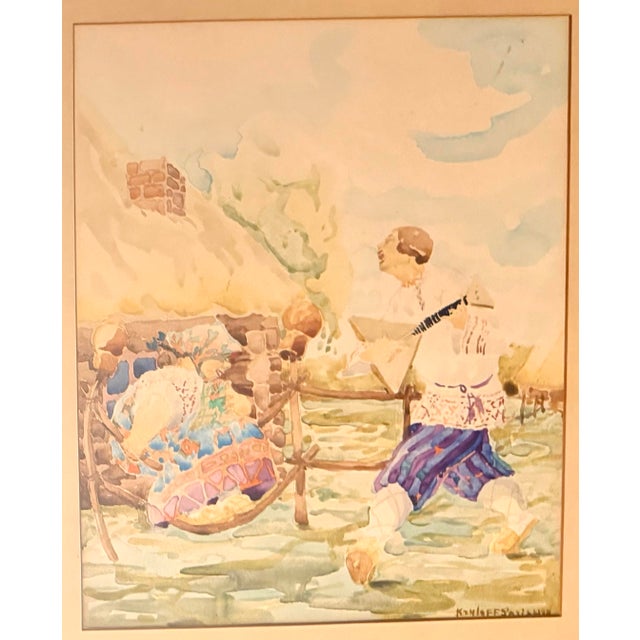 Folk Art 1938 Original Folk Art Watercolor Painting by Boris Kryloff For Sale - Image 3 of 10