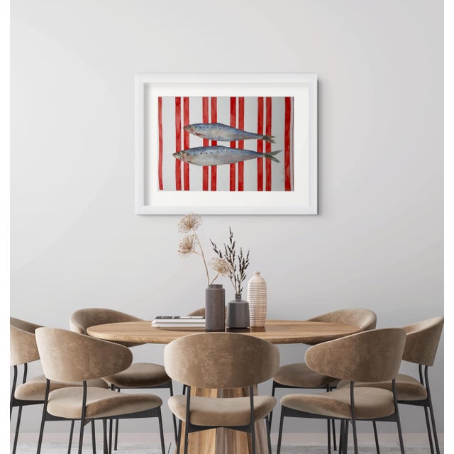 “Sardinelles on Red” Original Impressionistic Watercolor Colored Pencils on Paper Fish Still Life by Anna Novick For Sale - Image 10 of 12