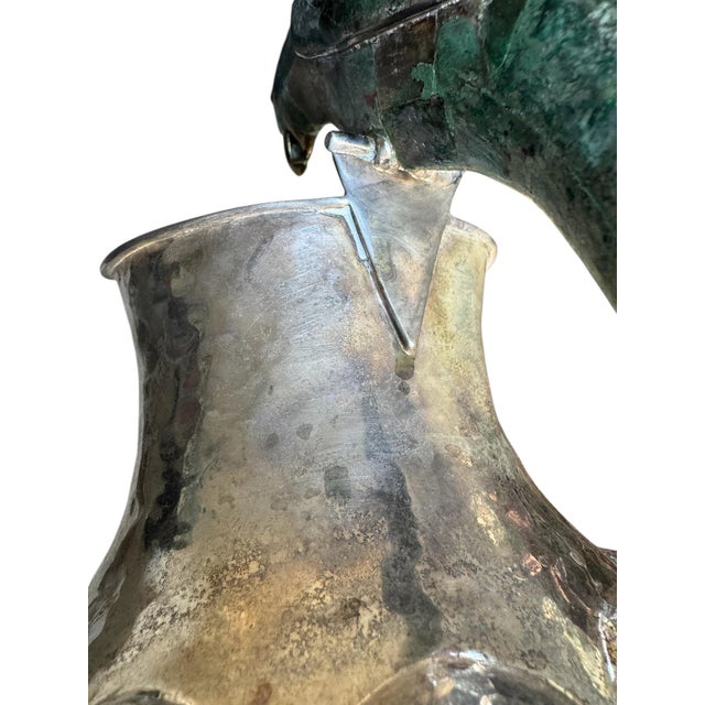 Silver Mid 20th Century Los Castillo Silver Plate Pitcher With Malachite-Inlaid Parrot Handle For Sale - Image 8 of 11