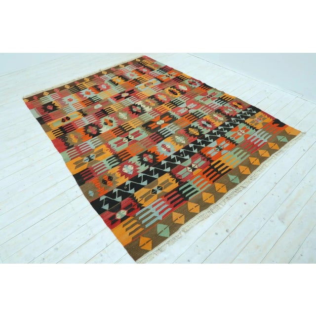 Textile Vintage Turkish Kilim Rug-7’3’x9’1" For Sale - Image 7 of 13